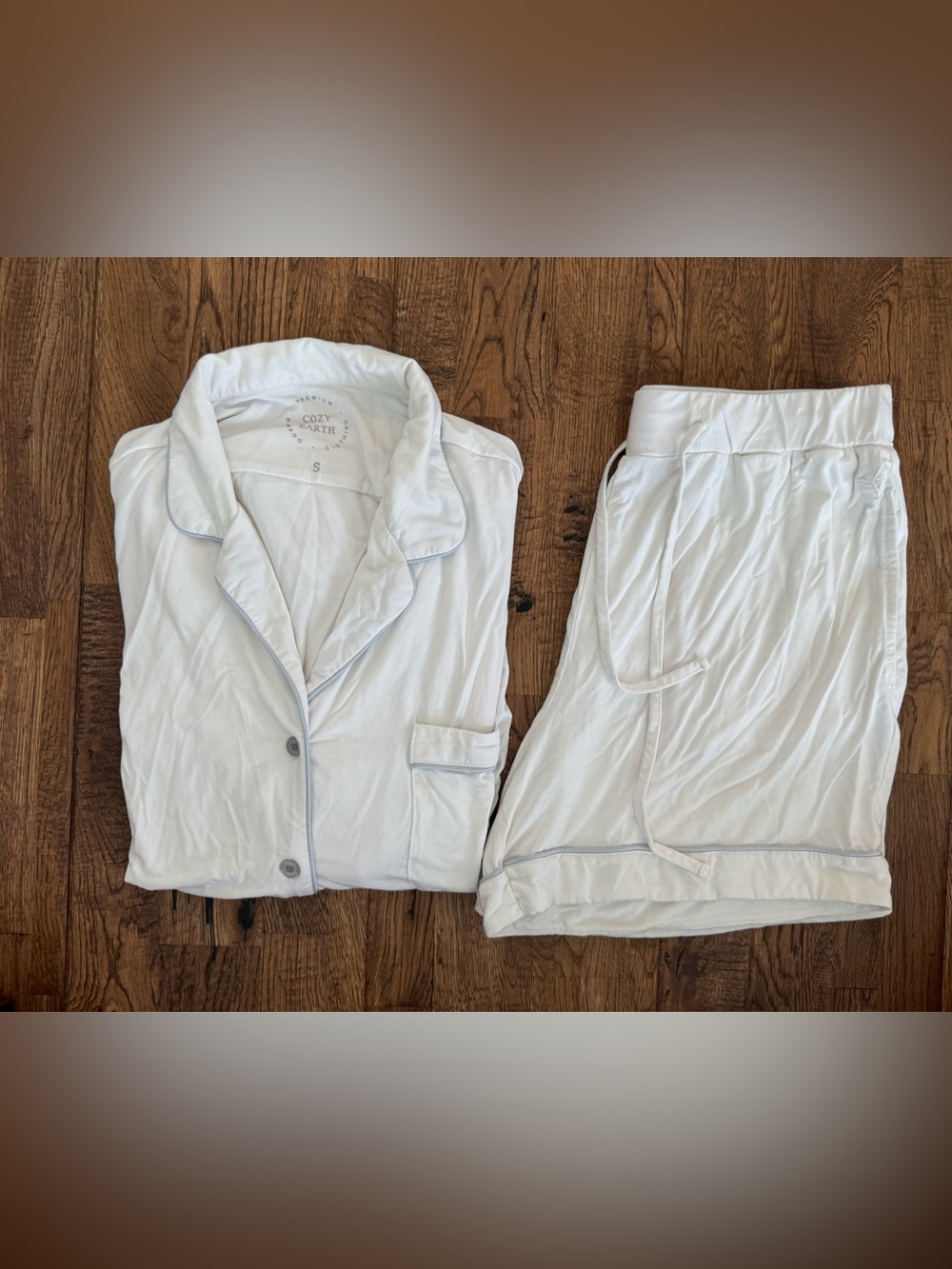 Cozy Earth Bamboo Stretch Knit Short Sleeve Pajama Set White Women's Size S CC